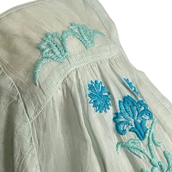 Johnny Was Womens Sheer Blue Floral Embroidered V-Neck Tunic Top Shirt Beachy M - Picture 4 of 16